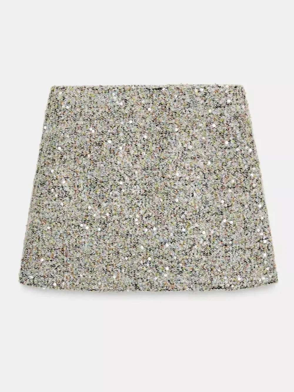 Zara Tweed Metallic Silver-Blend Sweater and Skirt Set